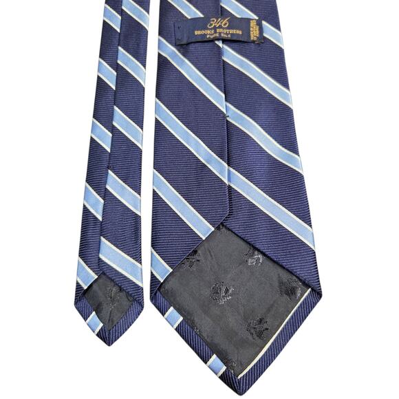 BROOKS BROTHERS 346 Men's Silk Rep Tie Made in USA Blue Grey Yellow‎ Striped - Picture 6 of 8